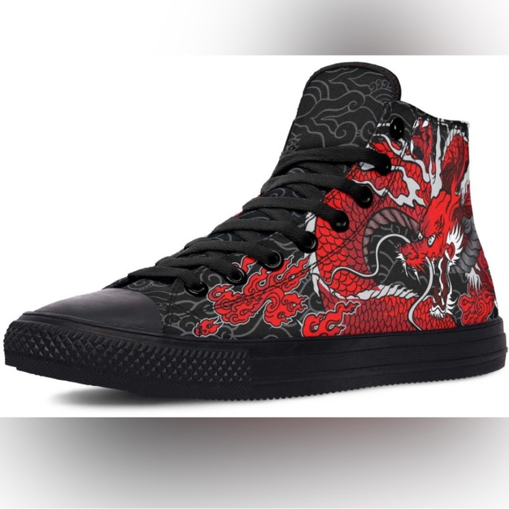 RAAD RED JAPANESE DRAGON High Tops Shoes Unisex~M9 Wom 10.5